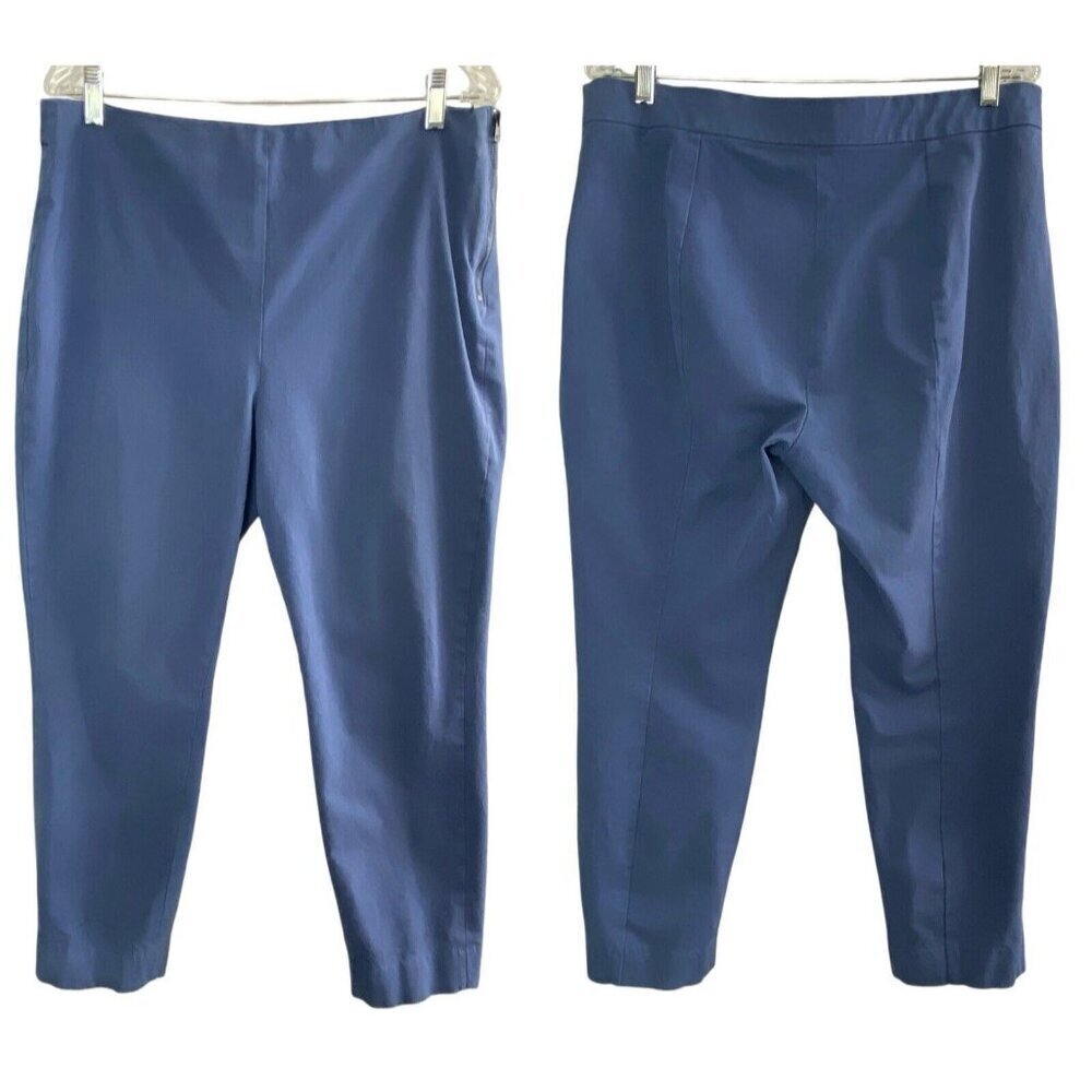 EVERLANE Women High Waist Stretch Pants Sz 16 Blue‎ Side Zip Cotton Elastic 43-6